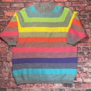 Vtg 90s VENEZIA Striped Colorful Rainbow ColorBlock Baggy Pullover Sweater Women